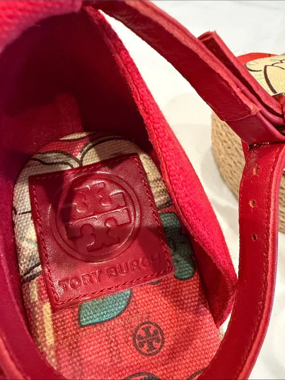 Tory Burch Red Floral Espadrille Wedge Sandals - Women Sz 8.5